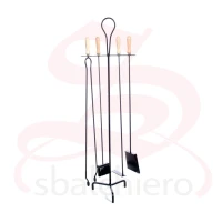 WROUGHT IRON FIREPLACE TOOL SET WITH WOODEN HANDLE H100 CM