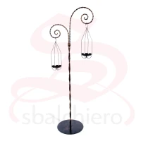 WROUGHT IRON DOUBLE LANTERN CANDLE HOLDER